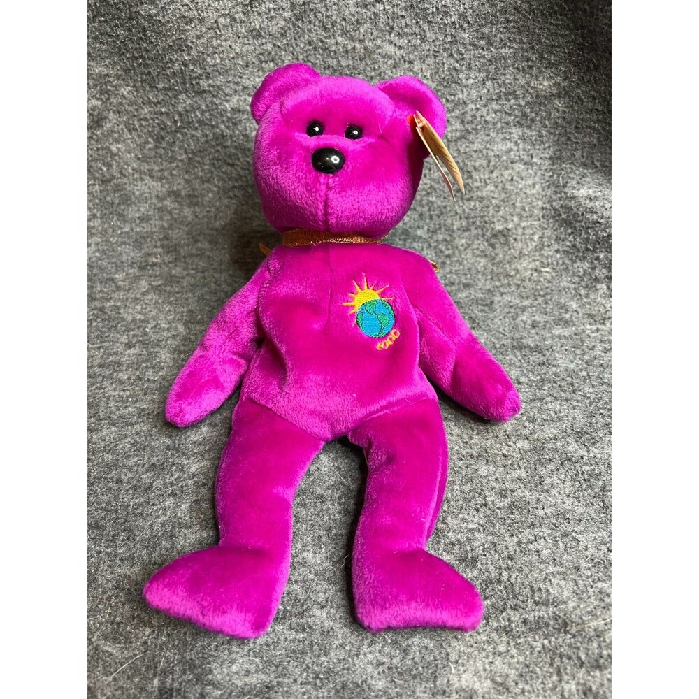Ty Beanie Baby 8” Millennium Teddy Bear Purple Bean Plush Stuffed Animal Toy